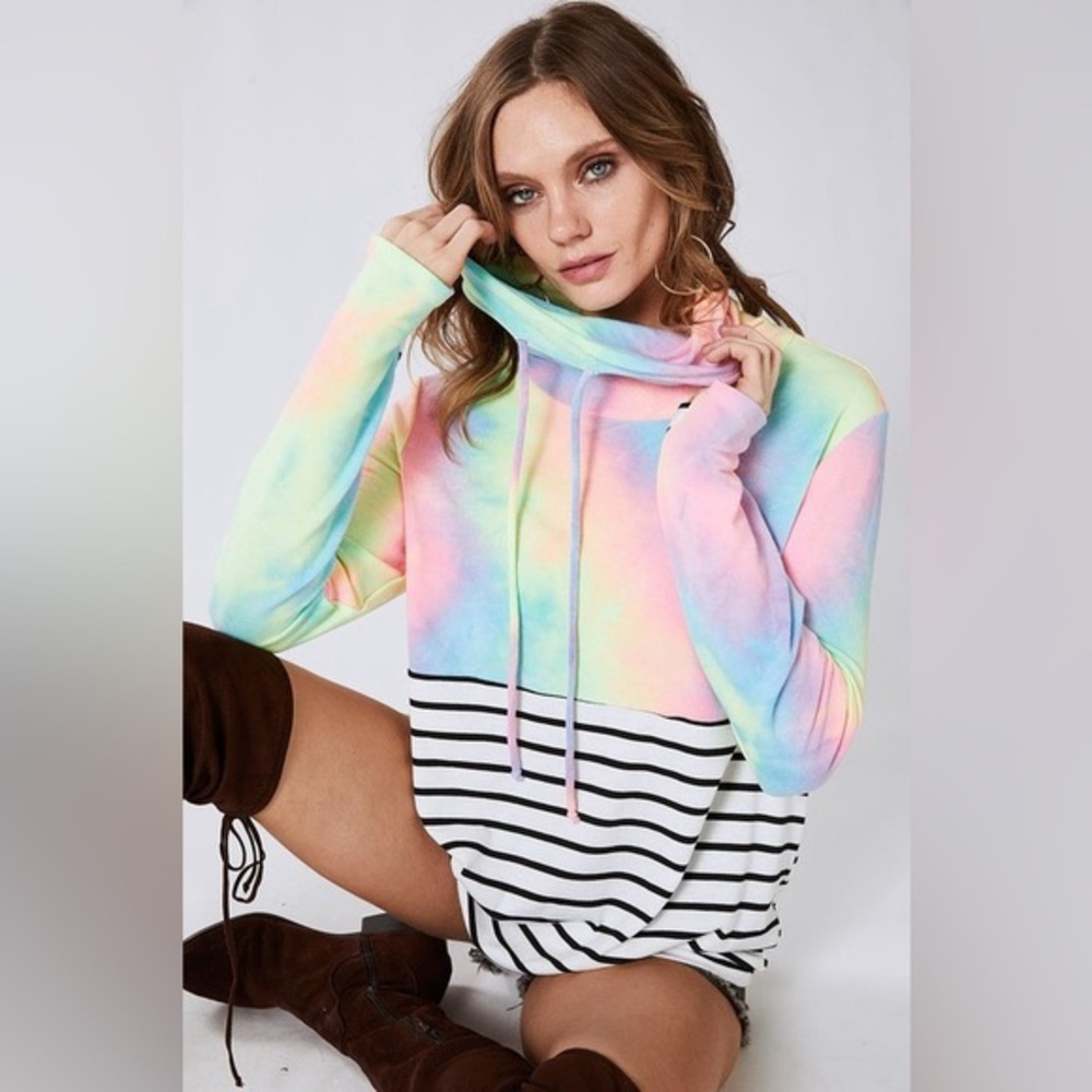 BiBi Tie Dye French Terry Cowl Neck Top